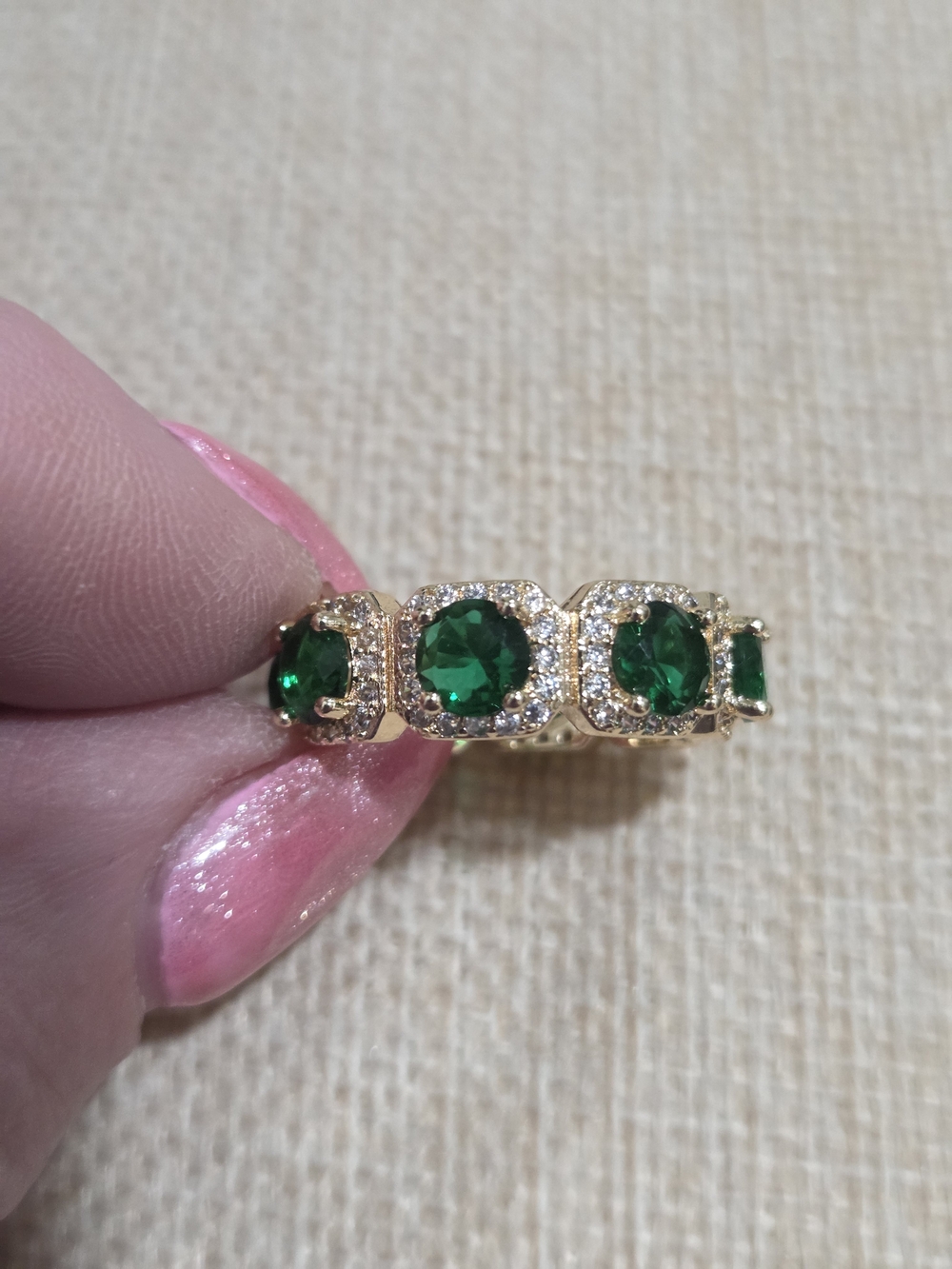 Gold-Filled Emerald Green Crystal Halo Ring - Women Jewelry - Picture 1 of 4